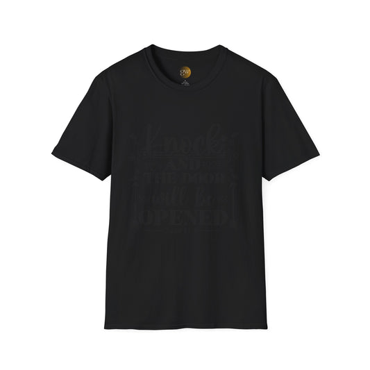 Inspirational Unisex Softstyle T-Shirt - 'Knock and the Door Will Be Opened' - Faith-based Apparel